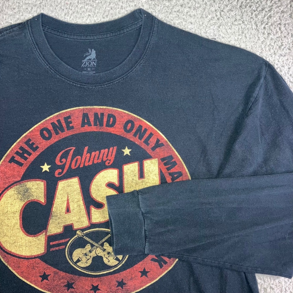 Zion Johnny Cash Shirt Men XL Y2K Black L/S Graphic Tee‎ Distressed Print Retro